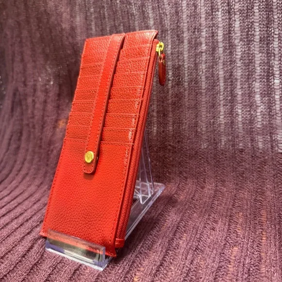 Lodis Red Leather Long Wallet slim Card & Zip Wallet with Gold tone accents - Picture 2 of 9